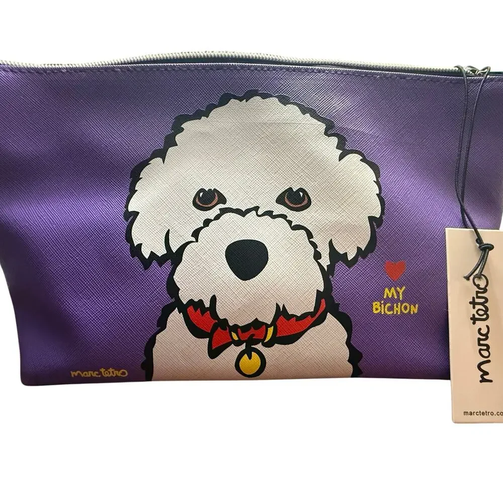 NWT Marc Tetro Love My Bichon Dog Zippered Makeup Pouch Bag Dog Mom